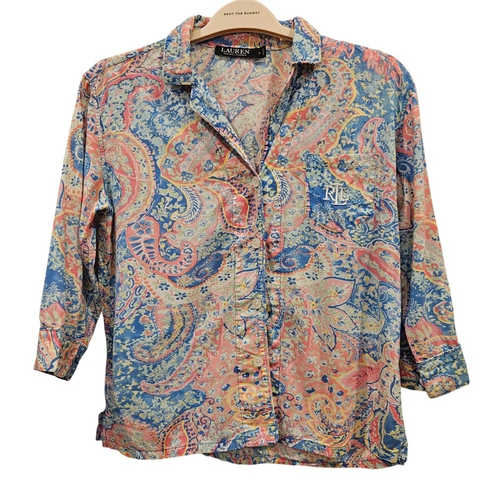 Lauren Ralph Lauren Paisley Button Down Shirt Women's Size S Colorful